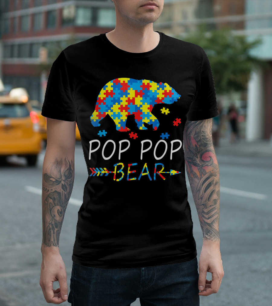 Pop Pop Bear Puzzle Autism Awareness Mens T-Shirt