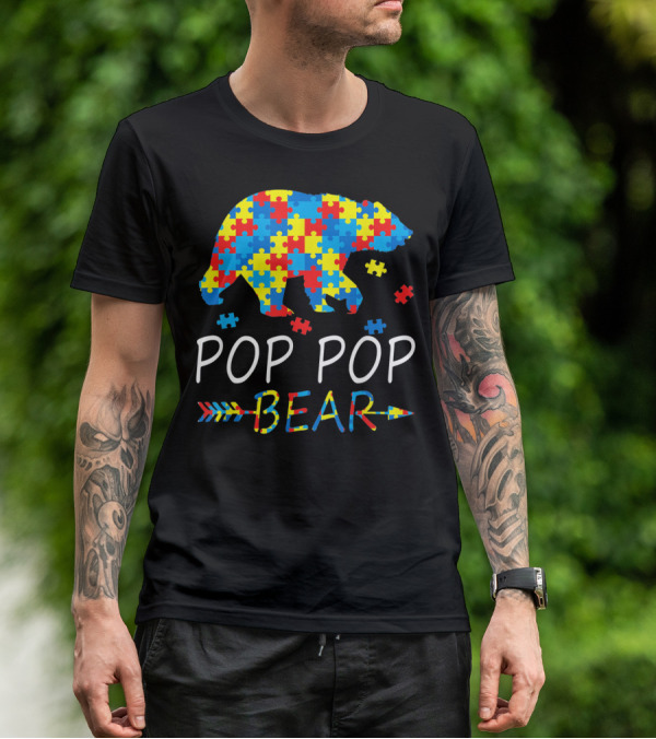 Pop Pop Bear Puzzle Autism Awareness Mens T-Shirt