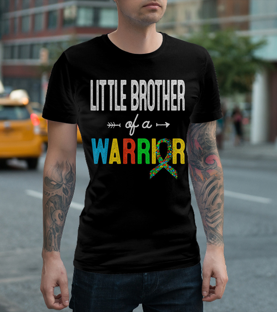 Little Brother Of A Warrior Autism Awareness Puzzle T-Shirt