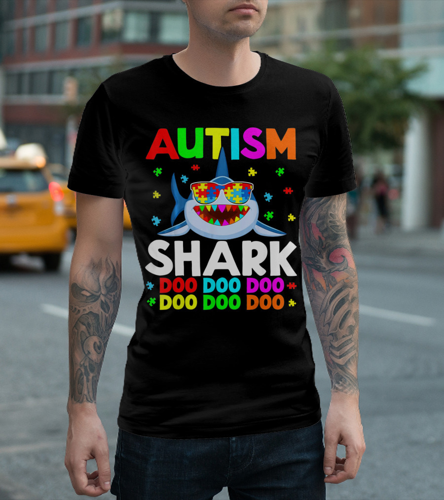Autism Shark Doo Doo Doo Puzzle Autism Shark Sunglasses T-Shirt