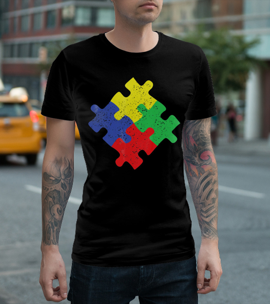 Retro Puzzle Piece Autism Awareness T-Shirt