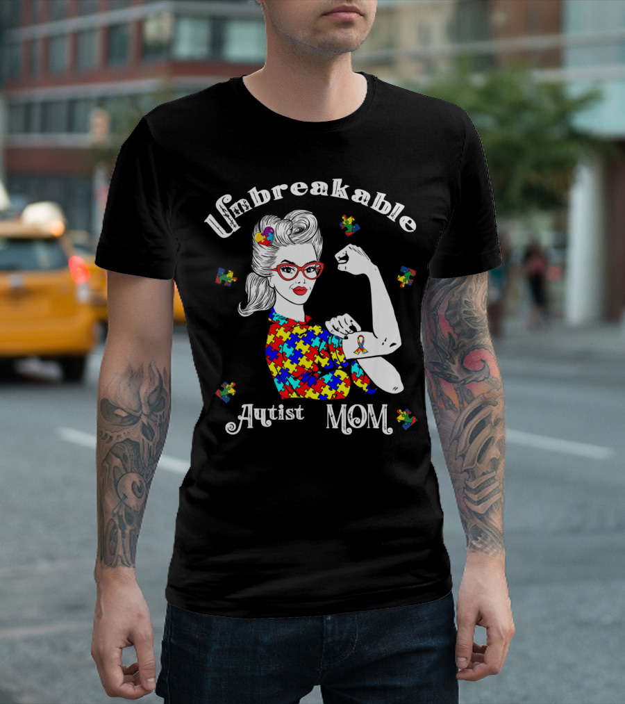 Unbreakable Autist Mom Puzzle Piece T-Shirt
