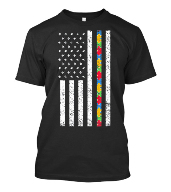 Autism Awareness American Flag Puzzle Piece T-Shirt