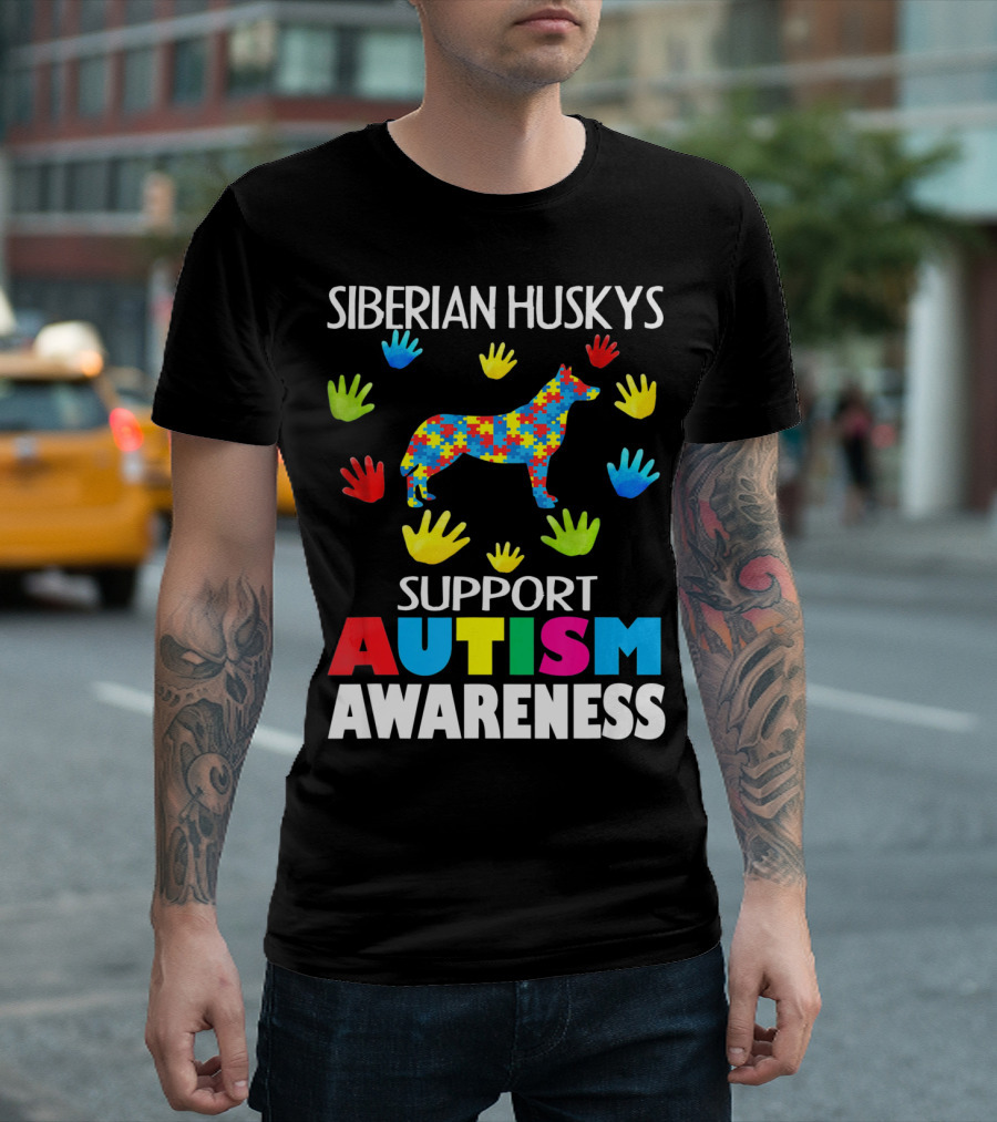 Siberian Huskys Support Autism Awareness T-Shirt