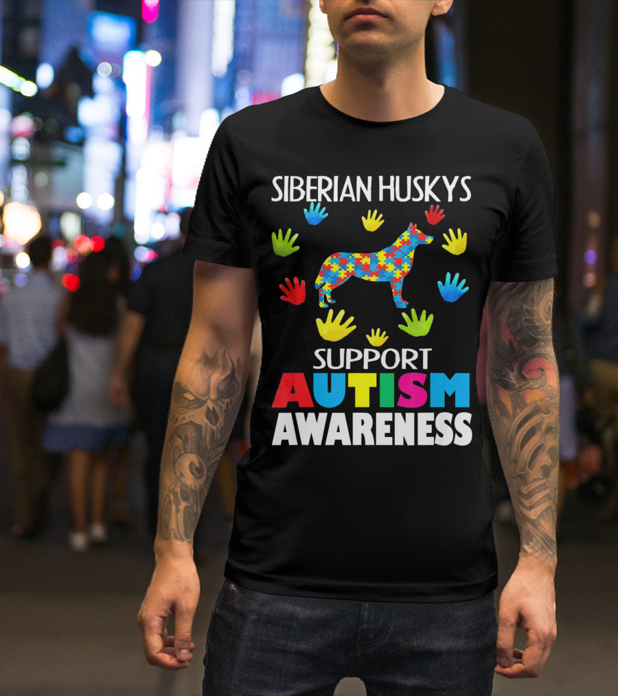 Siberian Huskys Support Autism Awareness T-Shirt