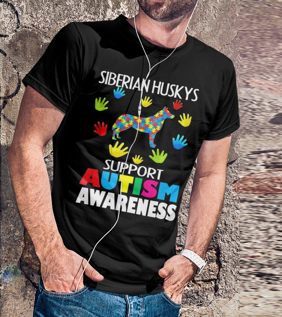 Siberian Huskys Support Autism Awareness T-Shirt