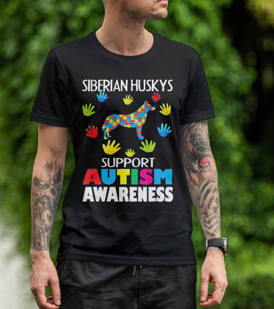 Siberian Huskys Support Autism Awareness T-Shirt