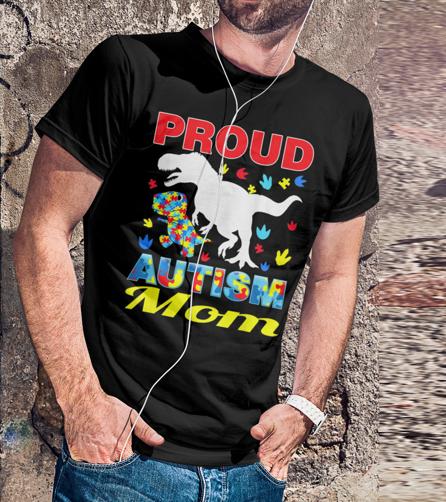 Proud Autism Mom Dinosaur Puzzle Piece T-Shirt