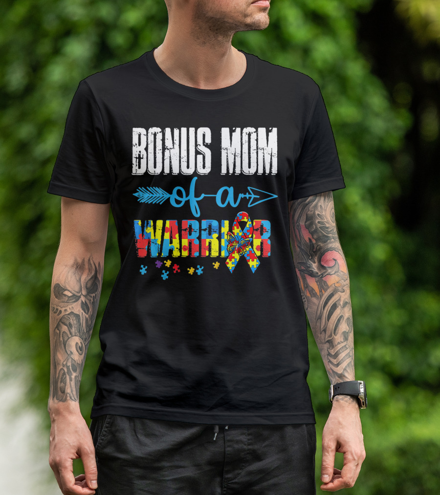 BONUS MOM OF A WARRIOR AUTISM AWARENESS PUZZLE T-Shirt