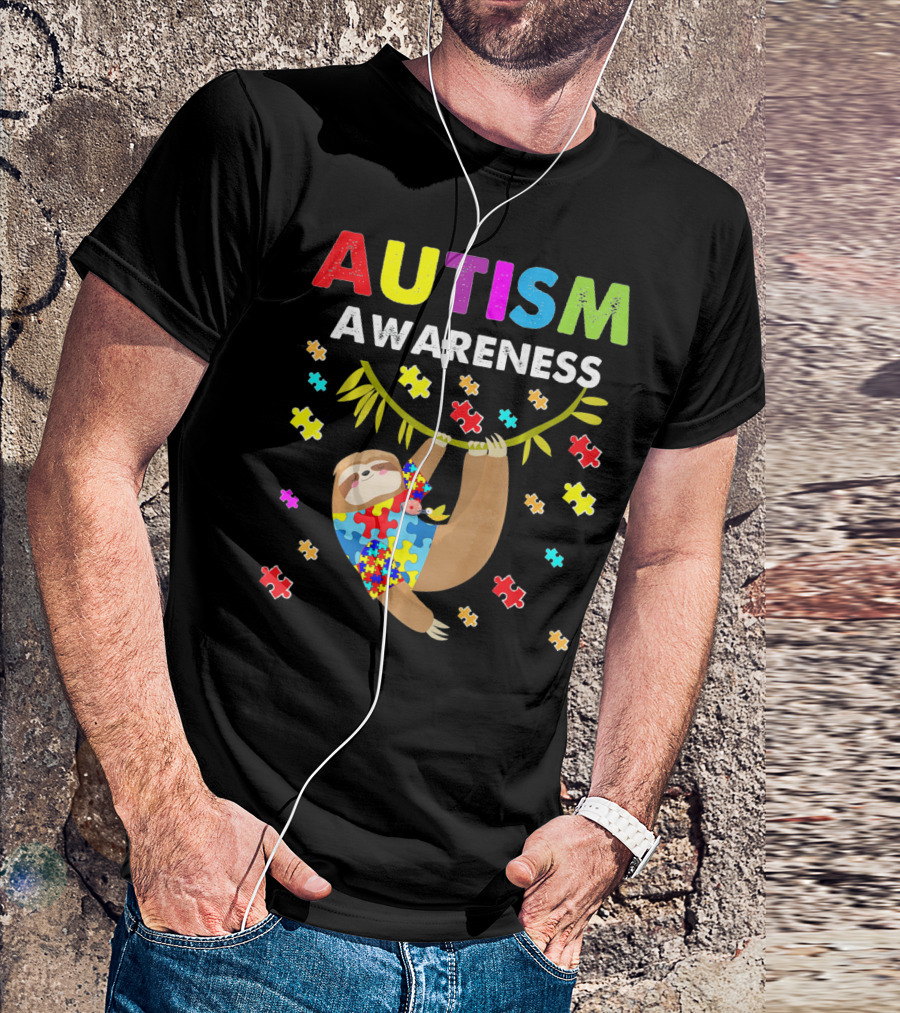 Autism Awareness Sloth Lover With Puzzle Pieces T-Shirt