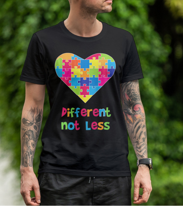 Different Not Less Autism Awareness Heart Puzzle T-Shirt