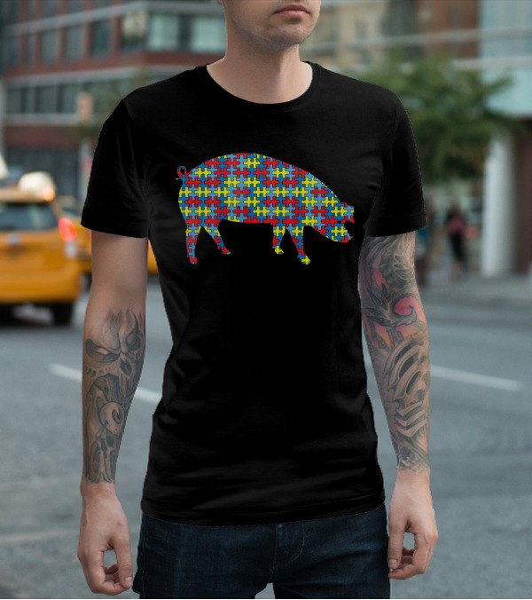 Pig Autism Awareness Puzzle Pattern Boar Kids Pork T-Shirt