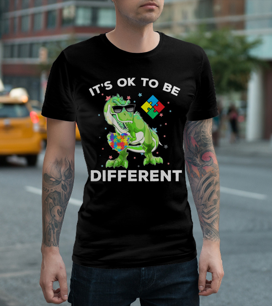Autism Awareness REX Dinosaur It's OK To Be Different T-Shirt