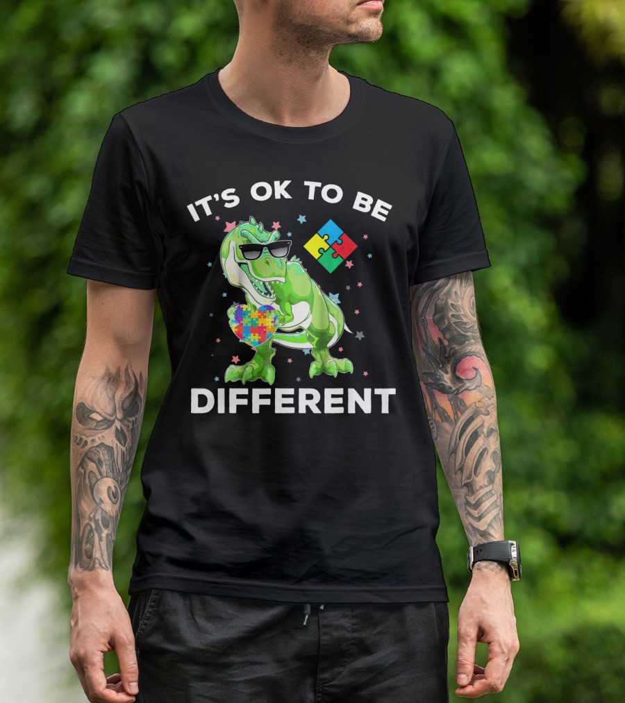 Autism Awareness REX Dinosaur It's OK To Be Different T-Shirt