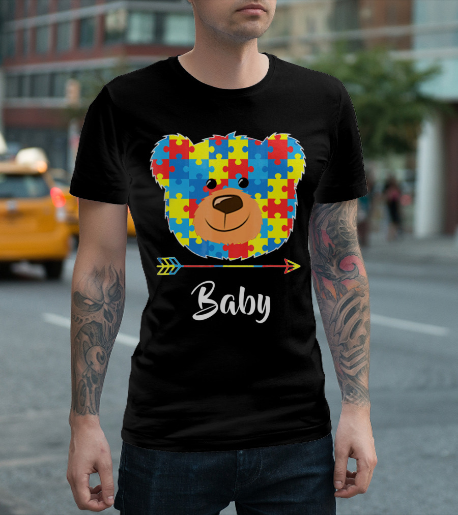 Baby Bear Autism Awareness Puzzle Pattern Cute Face T-Shirt