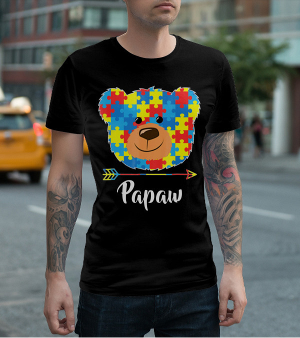Papaw Bear Puzzle Face Autism Awareness T-Shirt