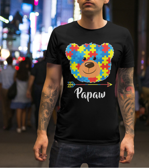 Papaw Bear Puzzle Face Autism Awareness T-Shirt