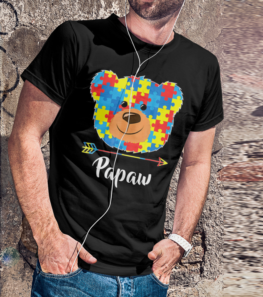 Papaw Bear Puzzle Face Autism Awareness T-Shirt