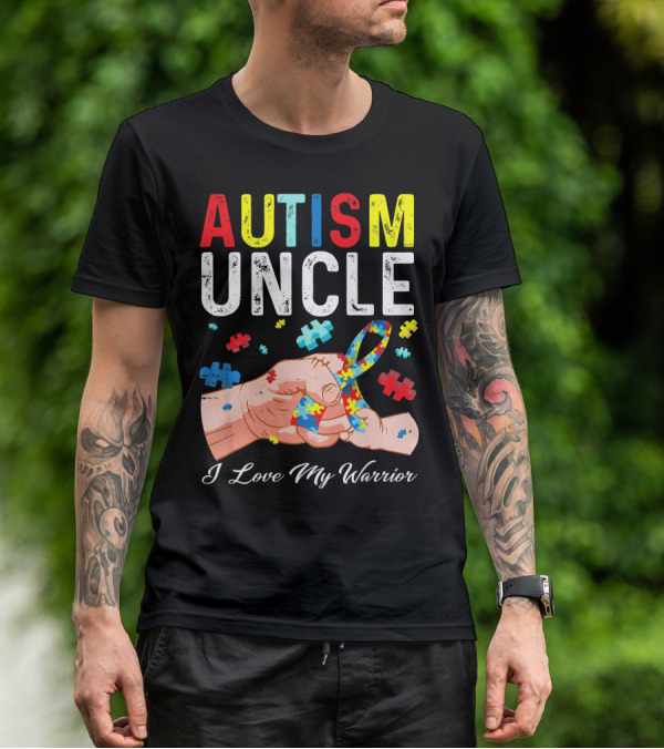 Autism Uncle I Love My Warrior Autism Awareness Puzzle T-Shirt