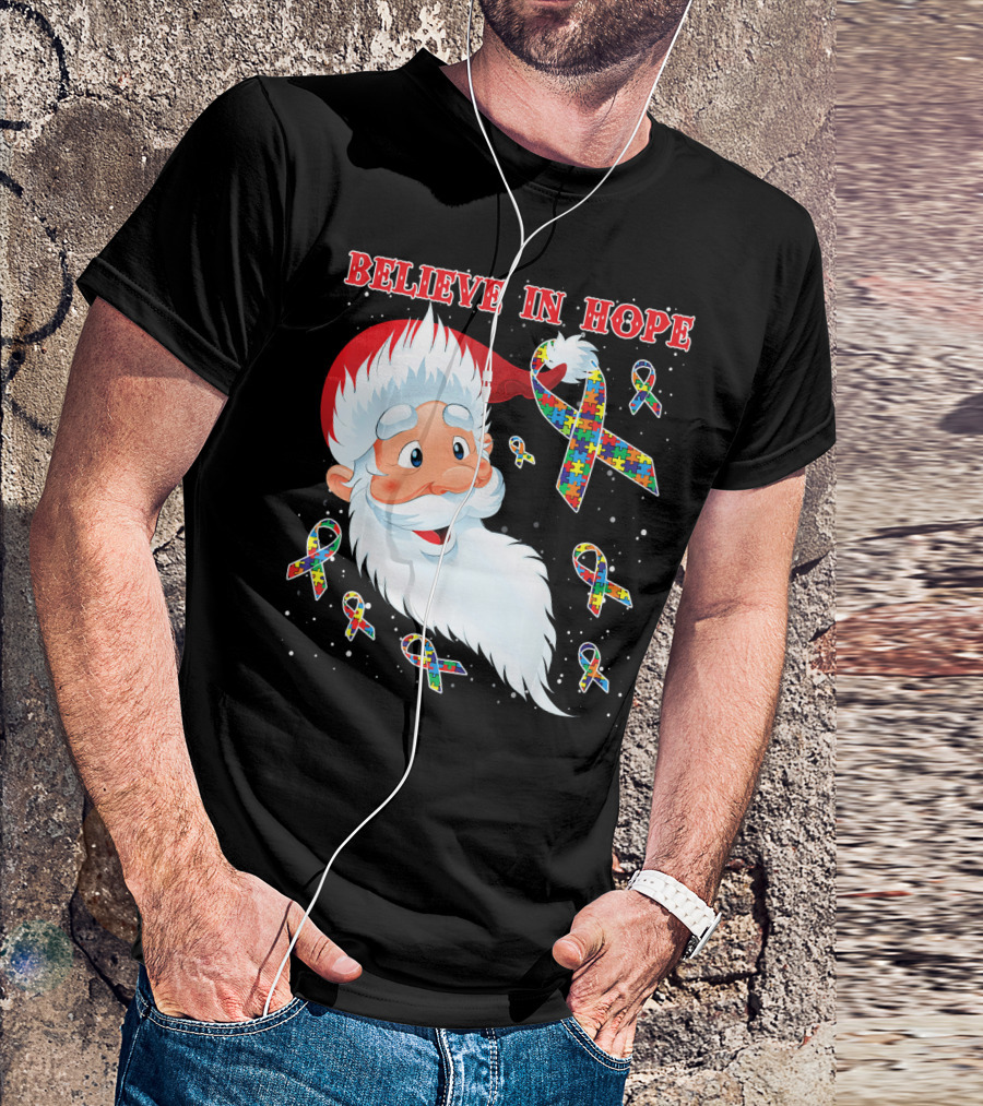 Believe In Hope Funny Santa Moon Autism Awareness T-Shirt
