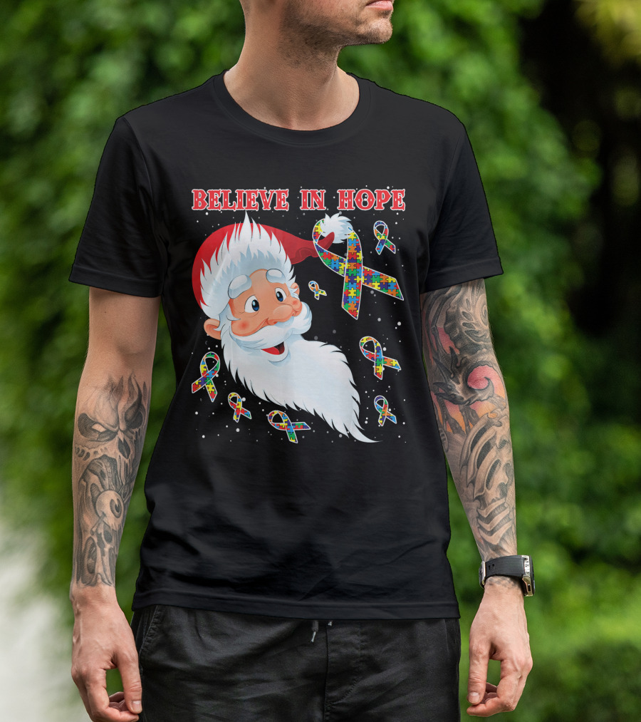 Believe In Hope Funny Santa Moon Autism Awareness T-Shirt