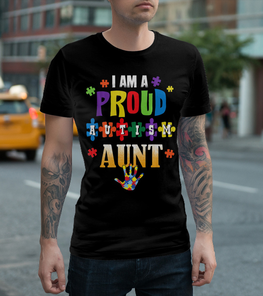 I Am A Proud Autism Aunt Puzzle Pieces Awareness T-Shirt