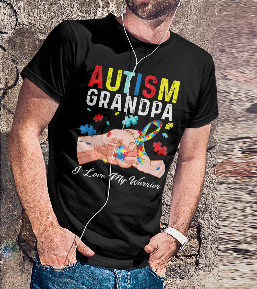 Autism Grandpa I Love My Warrior Puzzle T-Shirt