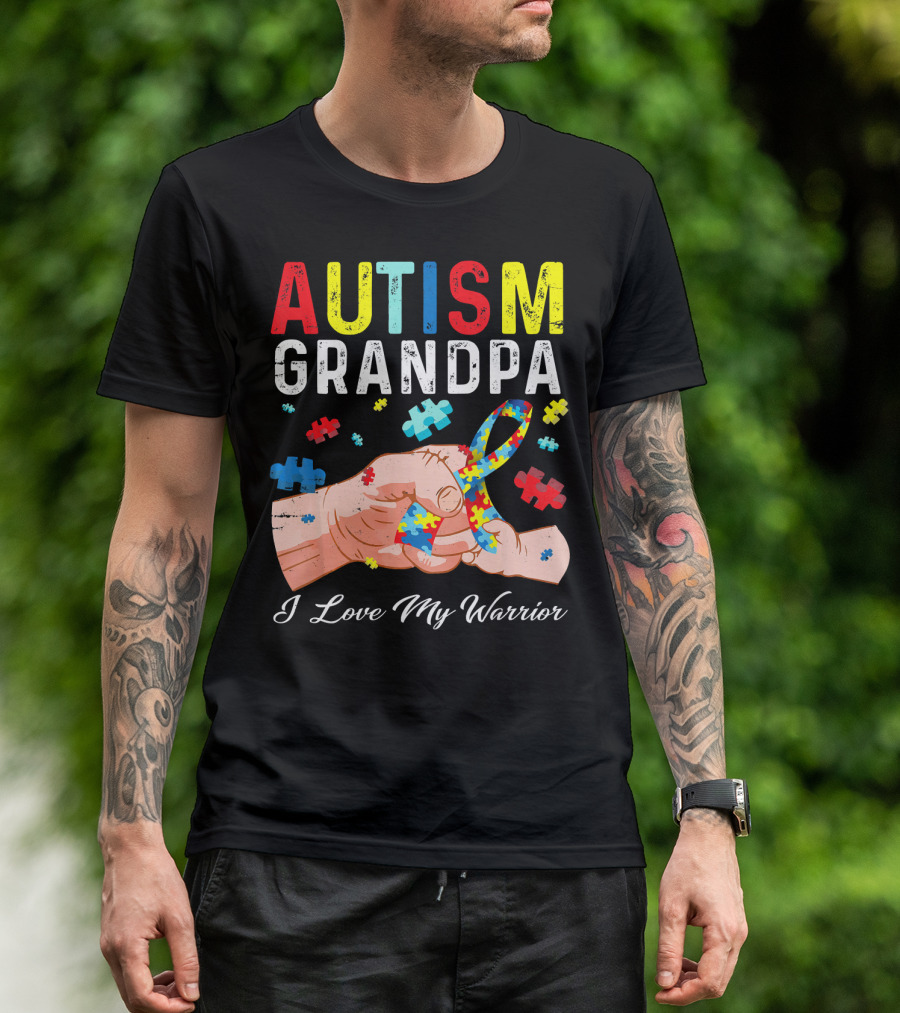 Autism Grandpa I Love My Warrior Puzzle T-Shirt