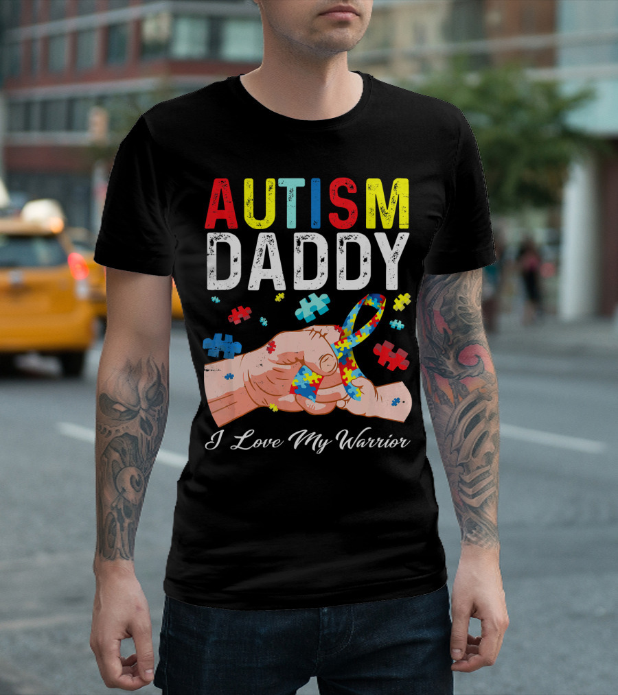 Autism Daddy I Love My Warrior Puzzle T-Shirt