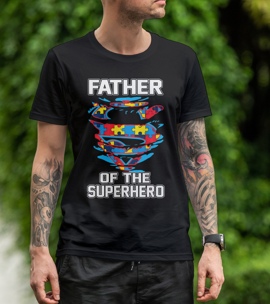 Father Of The Superhero Autism Awareness Puzzle T-Shirt