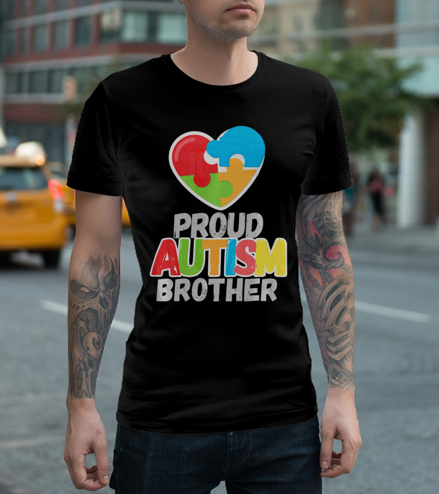 Proud Autism Brother Heart Puzzle Autism Awareness T-Shirt