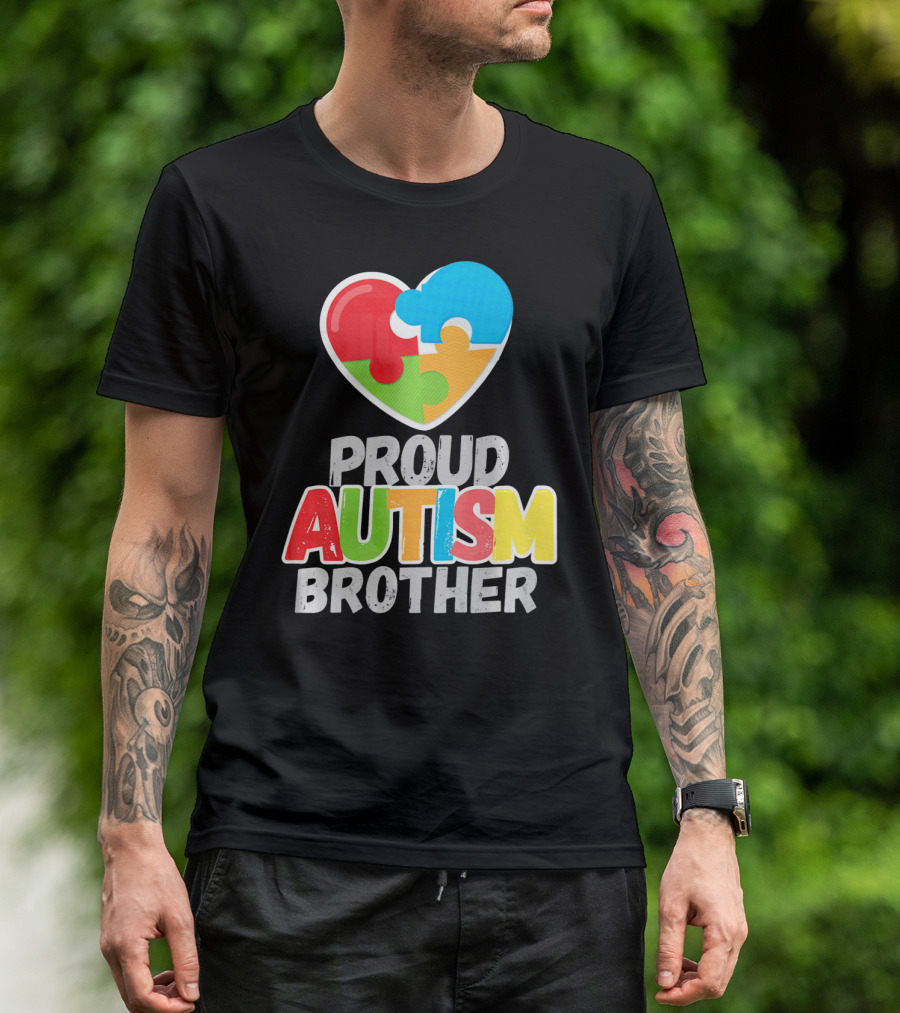 Proud Autism Brother Heart Puzzle Autism Awareness T-Shirt