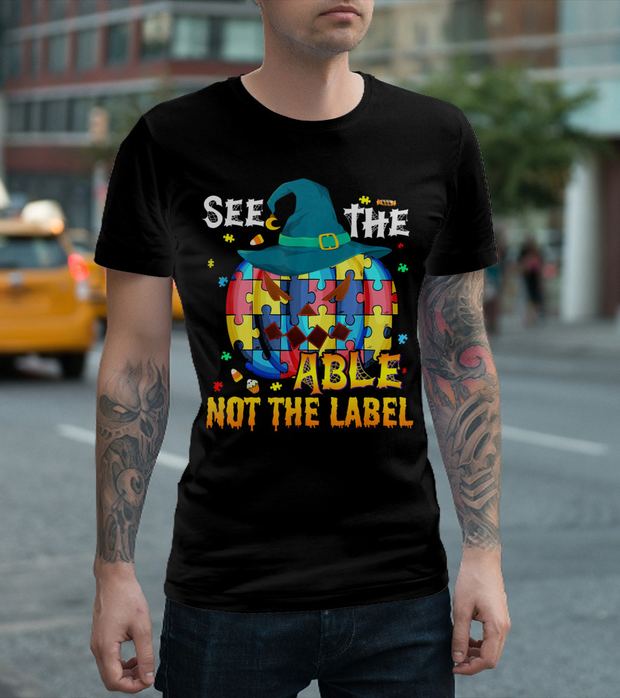 See the Able Not the Label Autism Awareness Halloween Puzzle Pumpkin T-Shirt