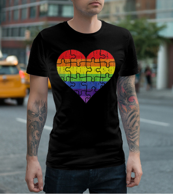 Autism Awareness Rainbow Puzzle Heart T-Shirt