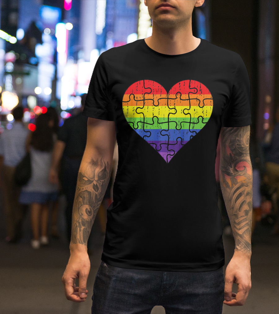 Autism Awareness Rainbow Puzzle Heart T-Shirt