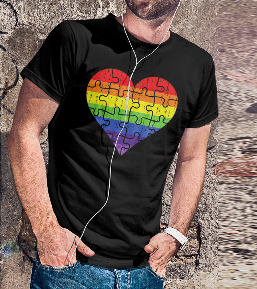 Autism Awareness Rainbow Puzzle Heart T-Shirt