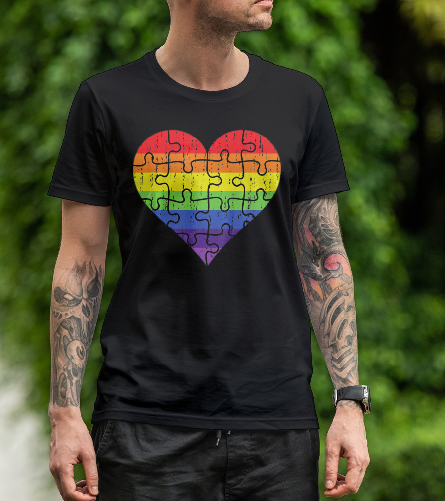 Autism Awareness Rainbow Puzzle Heart T-Shirt