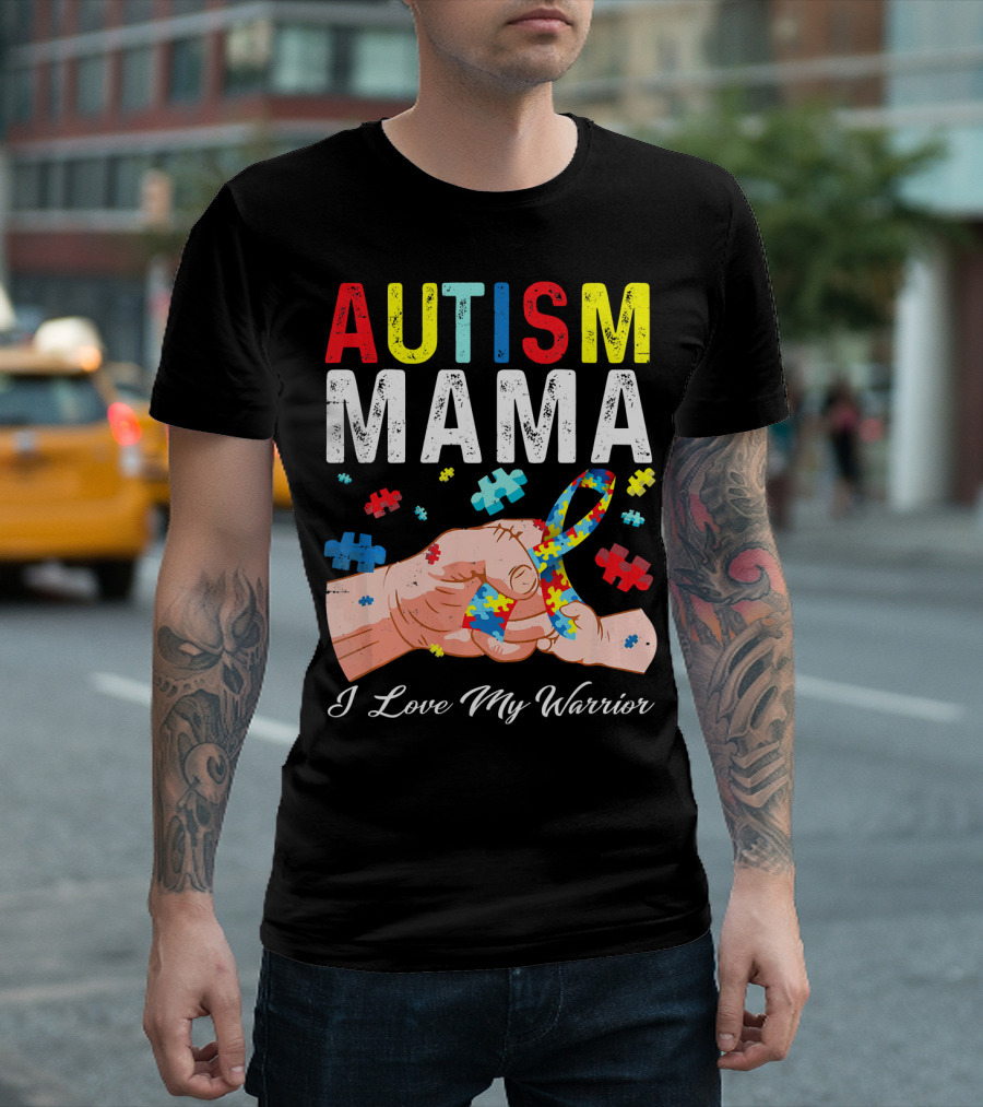 Autism Mama I Love My Warrior Puzzle T-Shirt