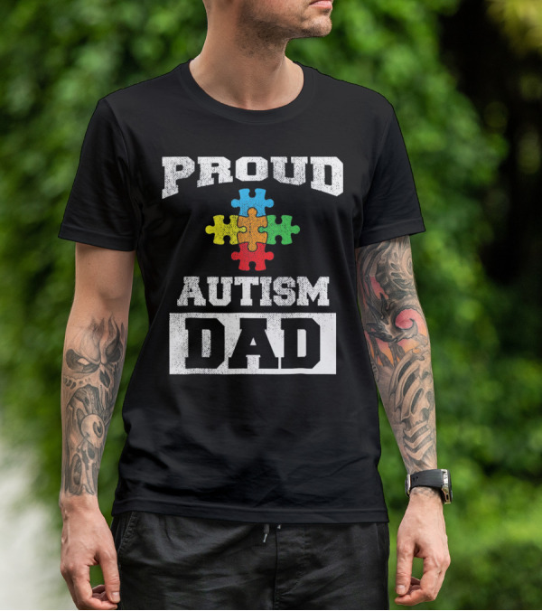 Proud Autism Dad Puzzle Piece Autism Awareness T-Shirt