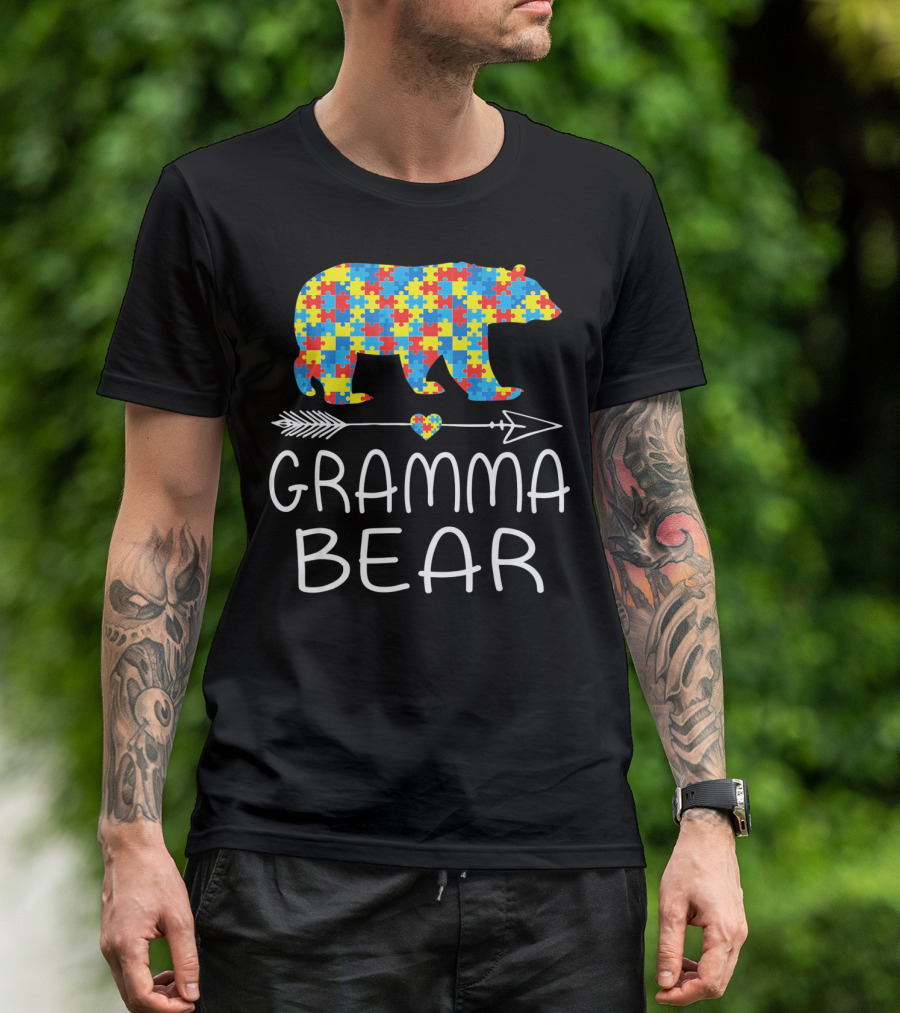 Gramma Bear Autism Awareness Puzzle Bear T-Shirt