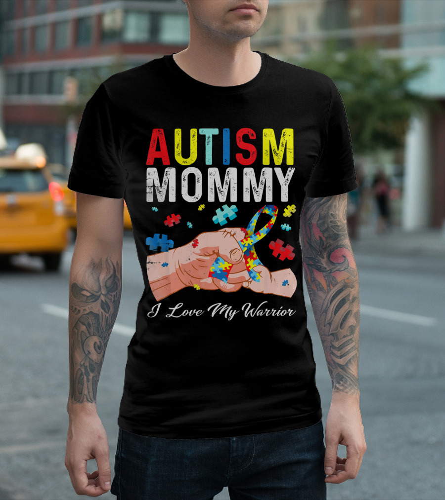 Autism Mommy I Love My Warrior Puzzle T-Shirt