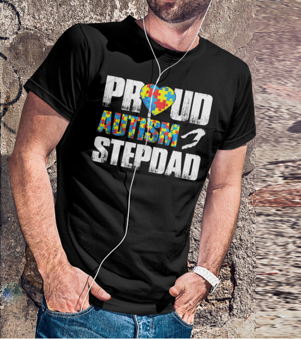 Proud Autism Stepdad Heart Puzzle T-Shirt