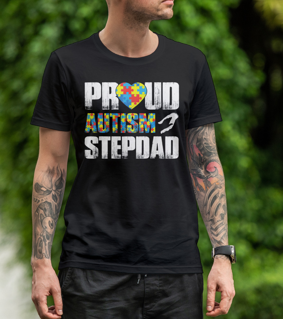 Proud Autism Stepdad Heart Puzzle T-Shirt