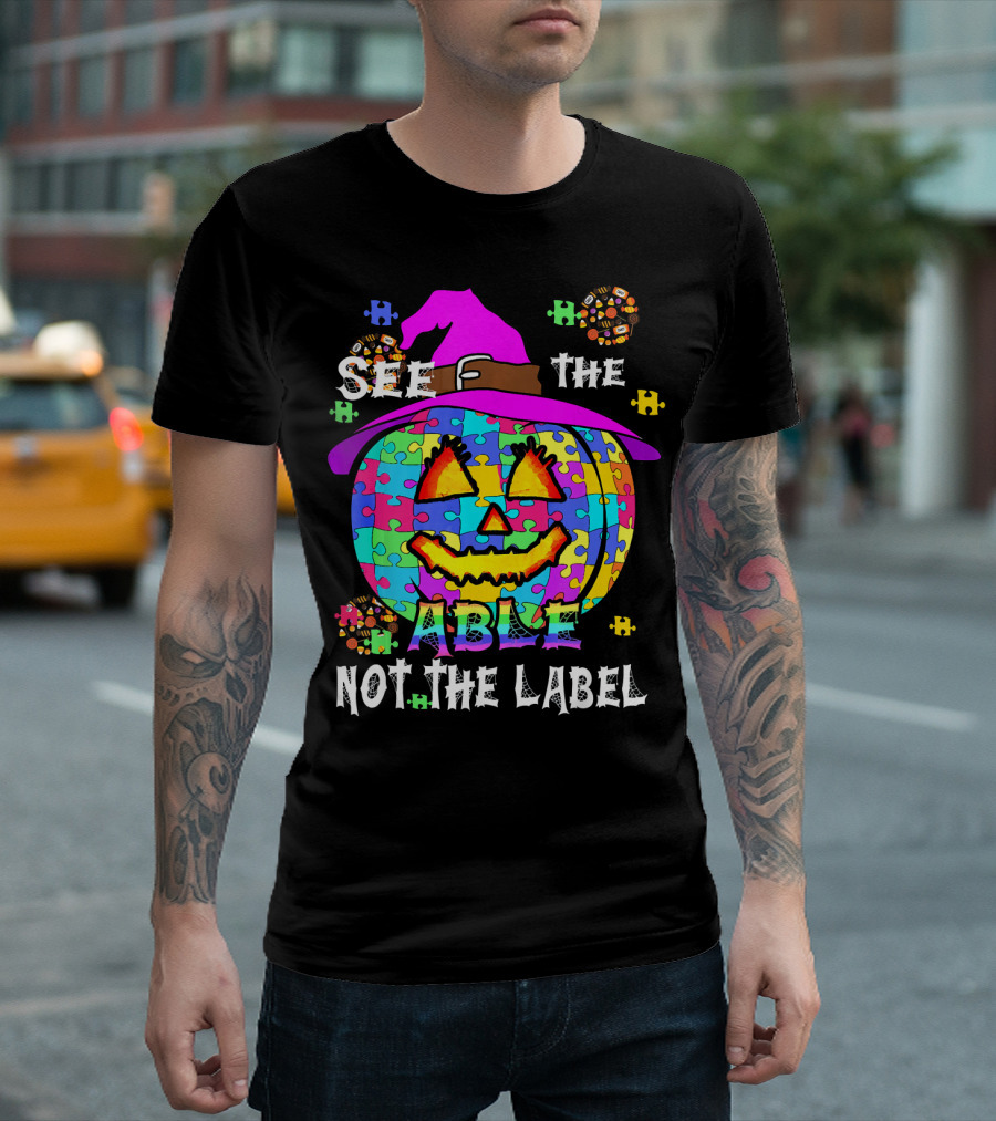 See The Able Not The Label Autism Awareness Pumpkin Puzzle Halloween T-Shirt