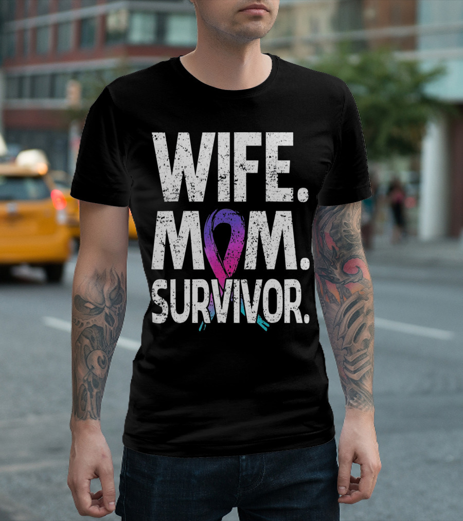 Wife Mom Survivor Thyroid Cancer Awareness T-Shirt
