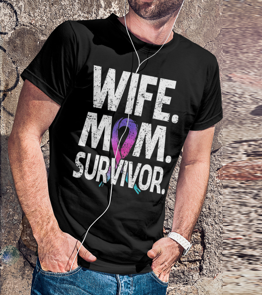Wife Mom Survivor Thyroid Cancer Awareness T-Shirt