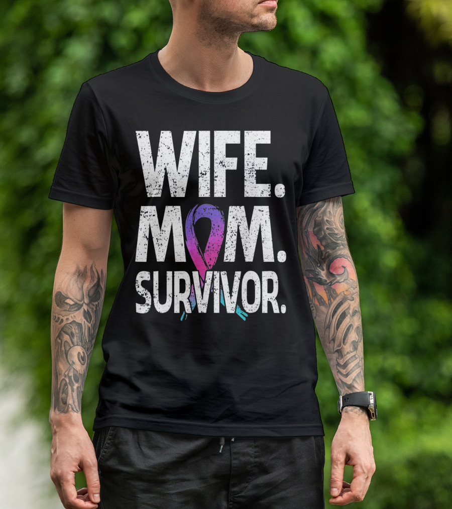 Wife Mom Survivor Thyroid Cancer Awareness T-Shirt
