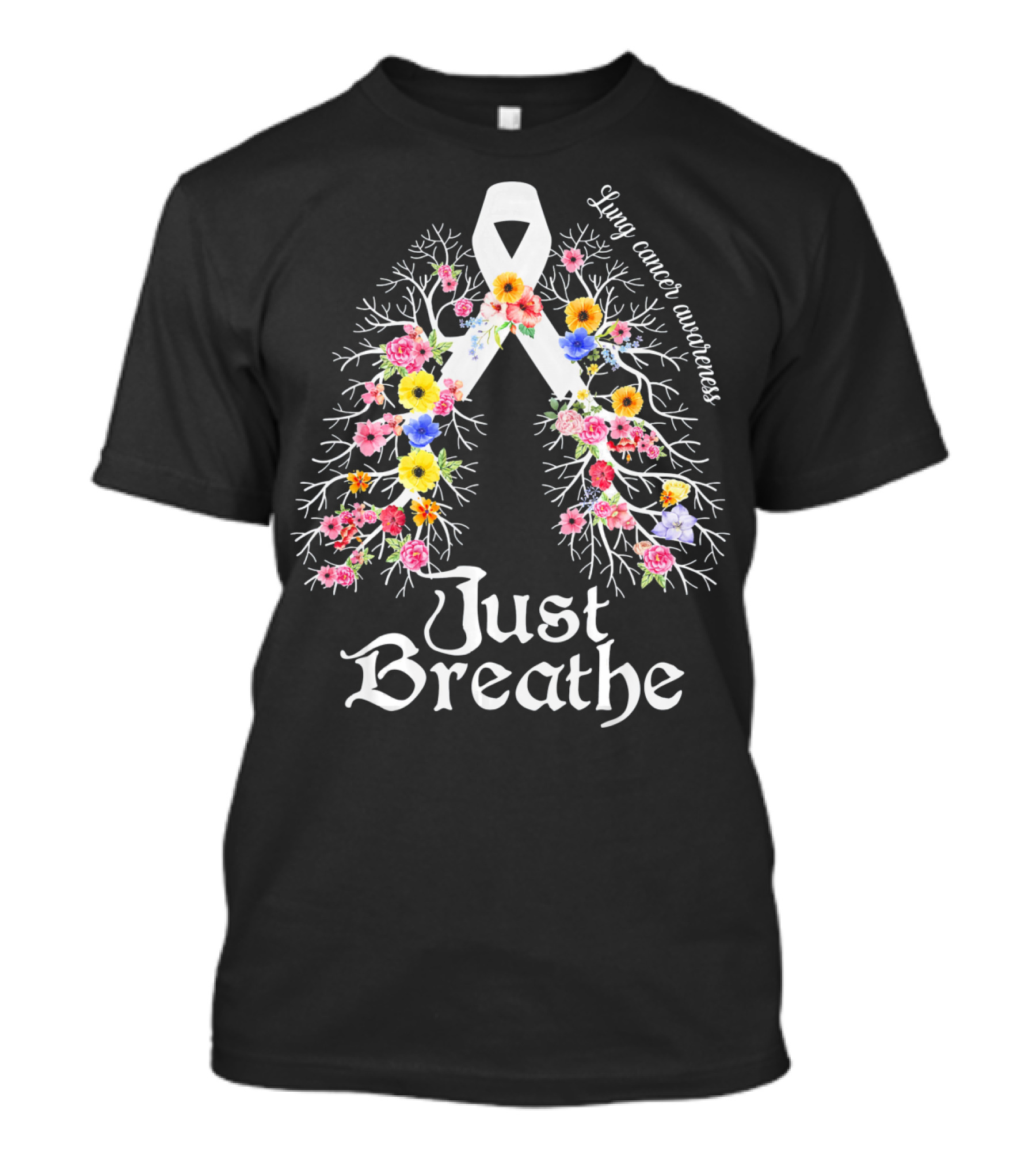 Just Breathe Lung Cancer Awareness Floral T-Shirt