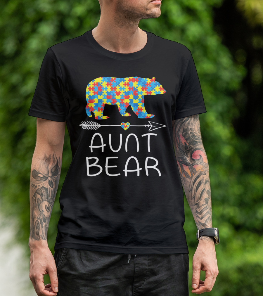 Aunt Bear Puzzle Autism Awareness T-Shirt