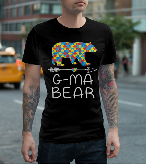 G-Ma Bear Autism Awareness Puzzle Pattern Arrow Heart T-Shirt